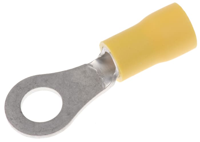 JST, FV Insulated Ring Terminal, M6 (1/4) Stud Size, 2.6mm² to 6.6mm² Wire Size, Yellow