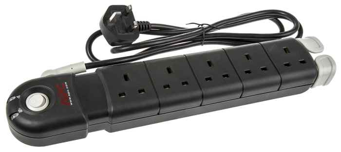 APC Type G - British 5 Gang Trailing Socket, 1.83m Cable, 13A, 220 → 240 V ac, Surge Protected