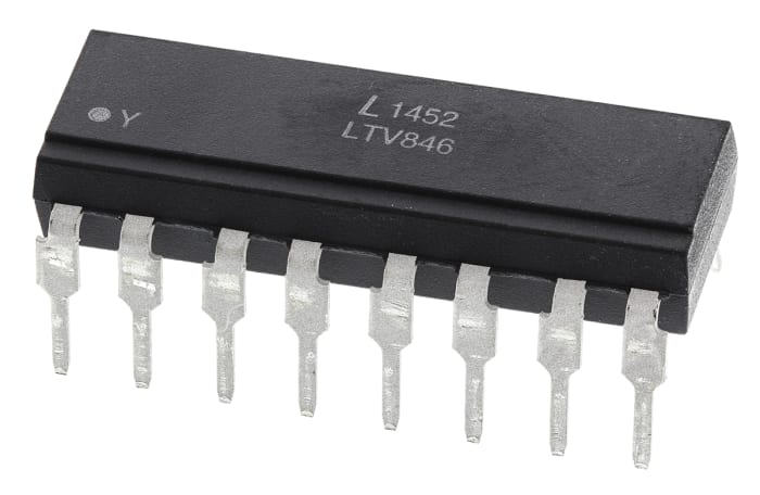 Optoacoplador Lite-On LTV de 4 canales, Vf= 1.4V, Viso= 5 kVrms, IN. DC, OUT. Transistor, mont. pasante, encapsulado