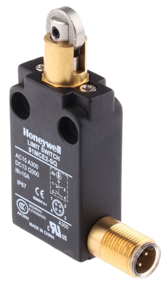Honeywell 91MCE Series Plunger Limit Switch, NO/NC, IP67, SPDT, Die Cast Zinc Housing, 300V ac Max, 10A Max