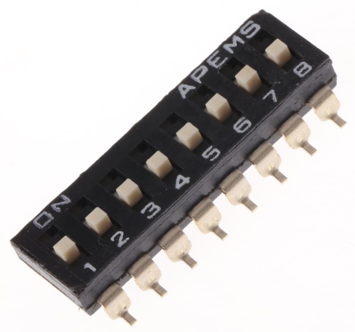 APEM 8 Way Surface Mount DIP Switch SPST, Raised, Slide Actuator