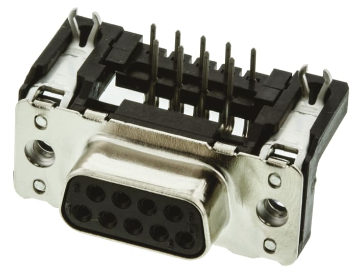 HARTING 9 Way Right Angle Through Hole D-sub Connector Socket, 2.74mm Pitch, with 4-40 UNC Threaded Inserts, Boardlocks