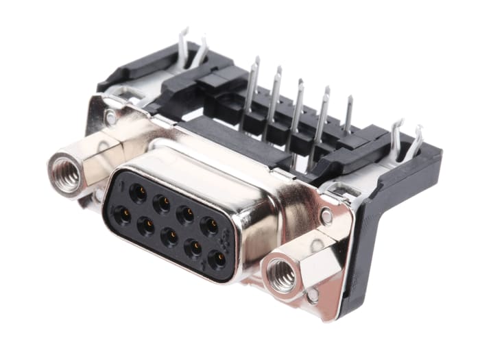 HARTING 9 Way Right Angle Through Hole D-sub Connector Socket, 2.74mm Pitch, with 4-40 UNC Female Screwlocks, Boardlocks