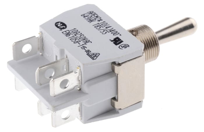 APEM Toggle Switch, Panel Mount, On-Off-On, DPST, Solder Lug Terminal, 250V ac