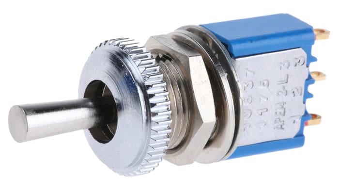 APEM Toggle Switch, Panel Mount, (On)-Off-(On), SPDT, Solder Terminal, 24V dc
