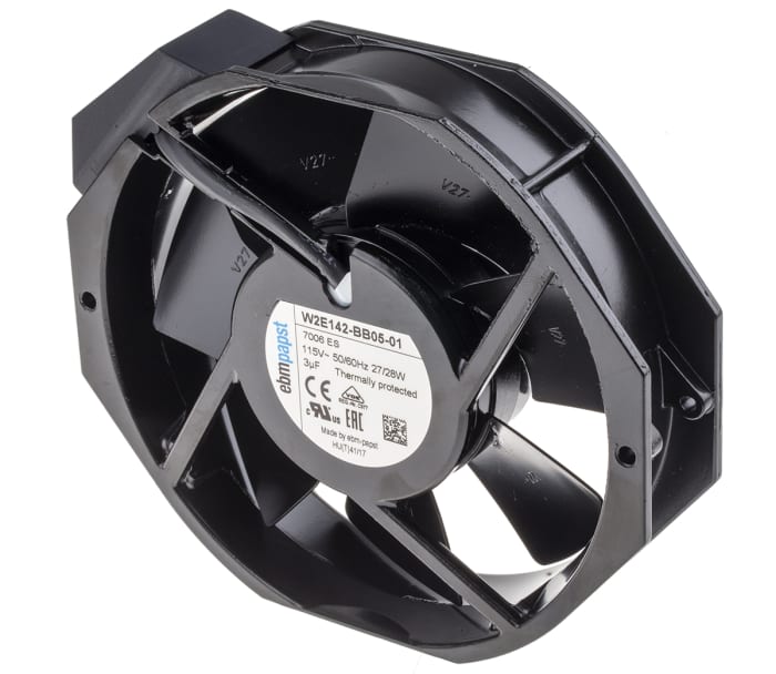 ebm-papst 7000 Series Axial Fan, 115 V ac, AC Operation, 380m³/h, 28W, 150 x 172 x 38mm