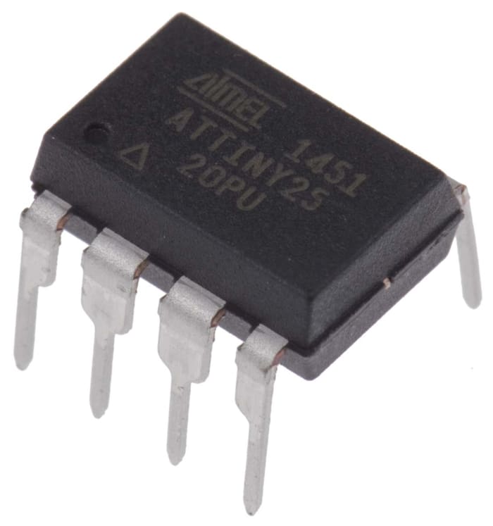 Microchip ATTINY25-20PU, 8bit AVR Microcontroller, ATtiny, 20MHz, 2 kB, 128 B Flash, 8-Pin PDIP