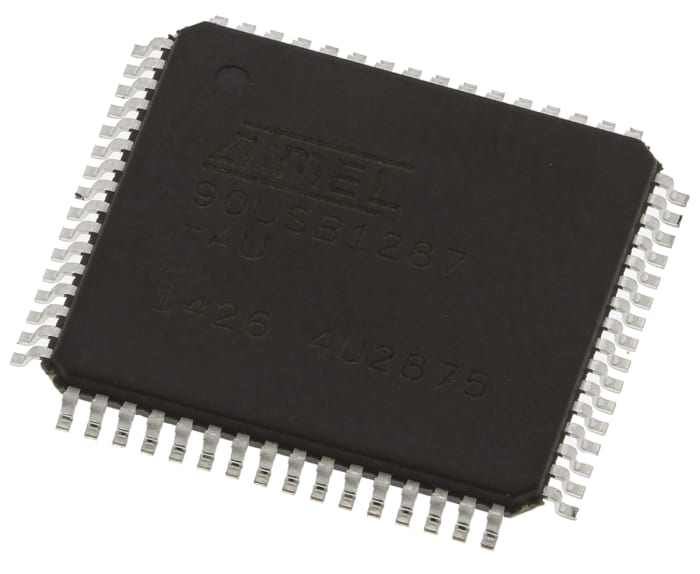 Microchip AT90USB1287-AU, 8bit AVR Microcontroller, AT90, 20MHz, 128 kB, 4 kB Flash, 64-Pin TQFP