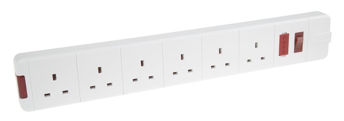 Regleta de enchufes RS PRO, con interruptor, sin cable, 6 tomas Tipo G - Británico, 240V