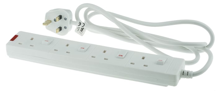 RS PRO Type G - British 4 Gang Extension socket, 2m Cable