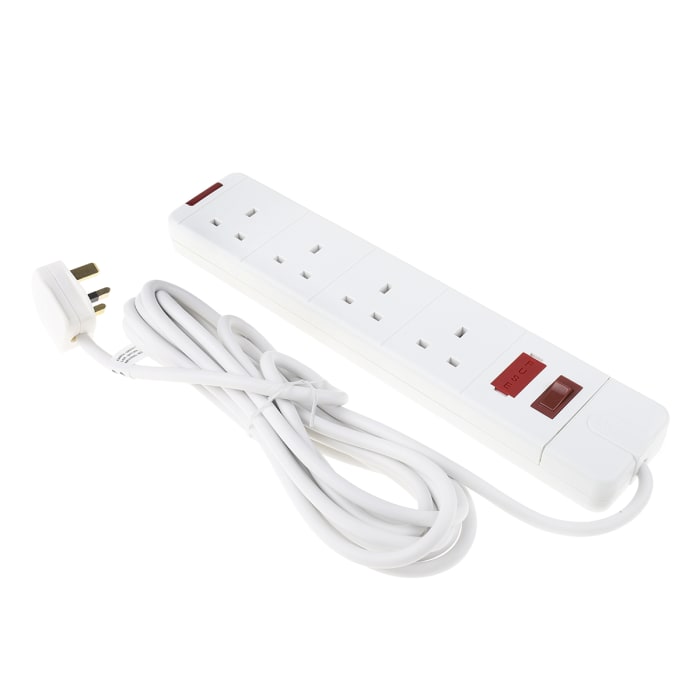 Prodlužovací kabel, délka kabelu: 5m 4 zásuvky Bílá Typ G – britská Ano Prodlužovací kabel