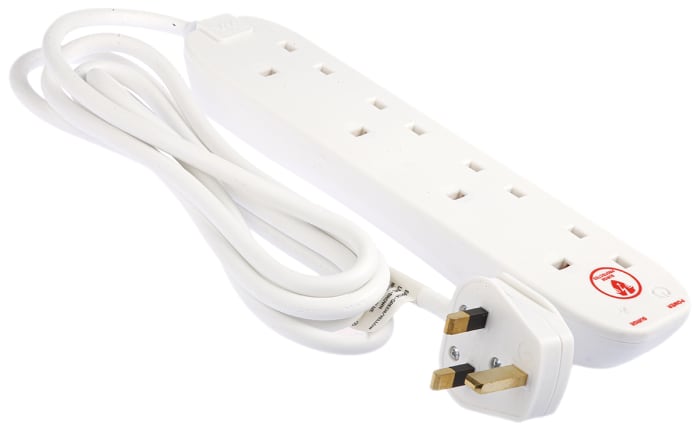 Rallonge électrique Masterplug 2m, 4 prise Type G - Britannique