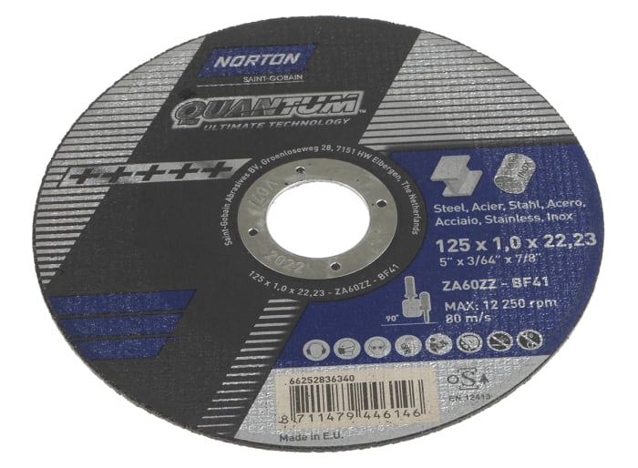 Norton Cutting Disc Ceramic Cutting Disc, 125mm x 1mm Thick, Quantum, 25 in pack