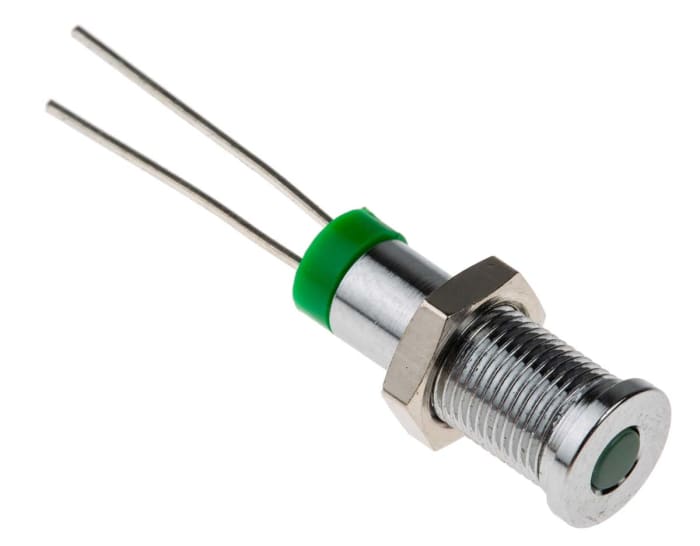 RS PRO Green Panel Mount Indicator, 2V dc, 6mm Mounting Hole Size, IP67