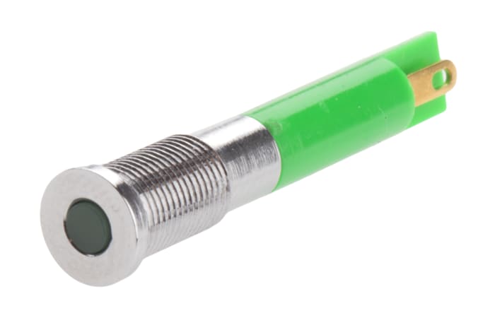 RS PRO Green Panel Mount Indicator, 12V dc, 6mm Mounting Hole Size, Solder Tab Termination, IP67