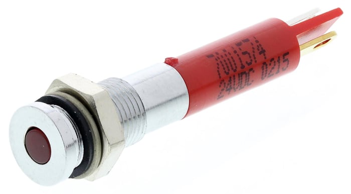 RS PRO Red Panel Mount Indicator, 24V dc, 6mm Mounting Hole Size, Solder Tab Termination, IP67