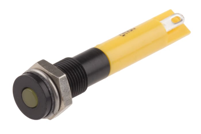 RS PRO Yellow Panel Mount Indicator, 24V dc, 6mm Mounting Hole Size, Solder Tab Termination, IP67