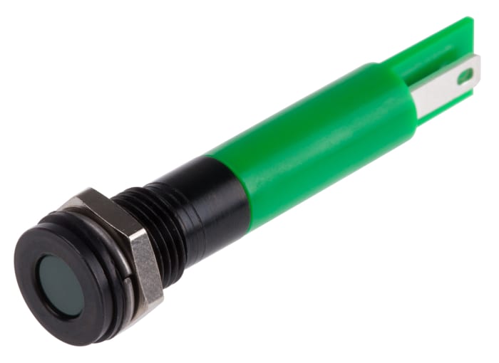 RS PRO Green Panel Mount Indicator, 24V dc, 8mm Mounting Hole Size, Solder Tab Termination, IP67