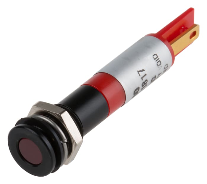 RS PRO Red Panel Mount Indicator, 220V ac, 8mm Mounting Hole Size, Solder Tab Termination, IP67