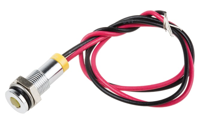 RS PRO Yellow Panel Mount Indicator, 2V dc, 6mm Mounting Hole Size, Lead Wires Termination, IP67