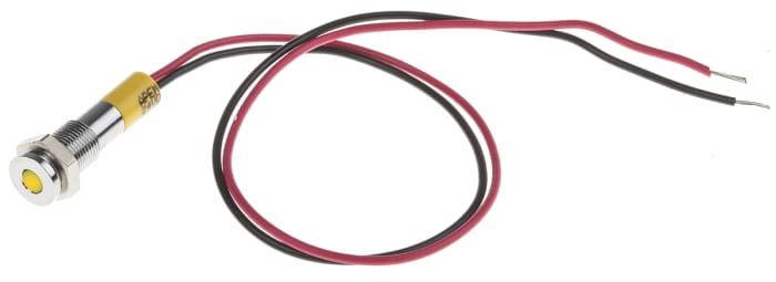 RS PRO Yellow Panel Mount Indicator, 24V dc, 6mm Mounting Hole Size, Lead Wires Termination, IP67