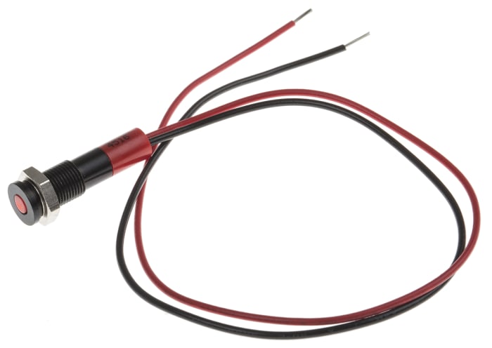 RS PRO Red Panel Mount Indicator, 24V dc, 6mm Mounting Hole Size, Lead Wires Termination, IP67