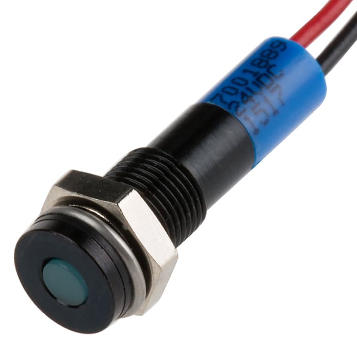 RS PRO Blue Panel Mount Indicator, 24V dc, 6mm Mounting Hole Size, Lead Wires Termination, IP67