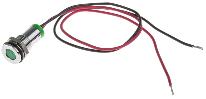 RS PRO Green Panel Mount Indicator, 2 V dc, Lead Wire Termination, IP67
