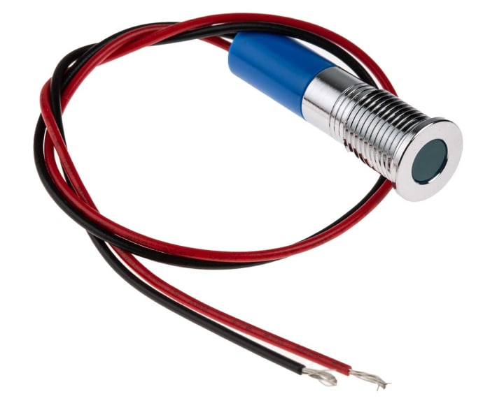RS PRO Blue Panel Mount Indicator, 24V dc, 8mm Mounting Hole Size, Lead Wires Termination, IP67