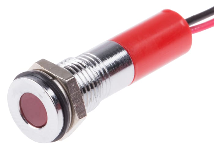 RS PRO Red Panel Mount Indicator, 220V ac, 8mm Mounting Hole Size, Lead Wires Termination, IP67