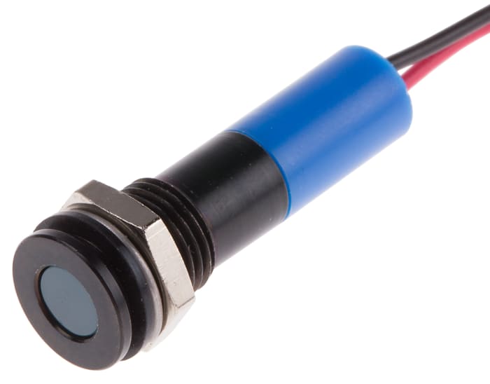 RS PRO Blue Panel Mount Indicator, 12V dc, 8mm Mounting Hole Size, Lead Wires Termination, IP67