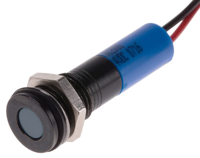 RS PRO Blue Panel Mount Indicator, 24V dc, 8mm Mounting Hole Size, Lead Wires Termination, IP67