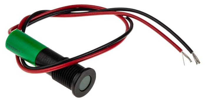 RS PRO Green Panel Mount Indicator, 24V dc, 8mm Mounting Hole Size, Lead Wires Termination, IP67