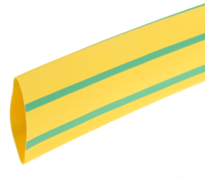 RS PRO Heat Shrink Tubing, Green, Yellow 18mm Sleeve Dia. x 3m Length 3:1 Ratio