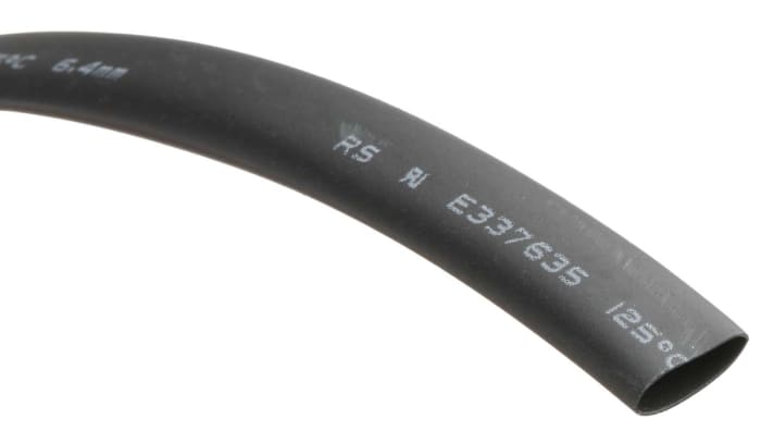RS PRO Black No 2:1, Heat Shrink Tubing 6.4mm Sleeve Dia. x 8m Length