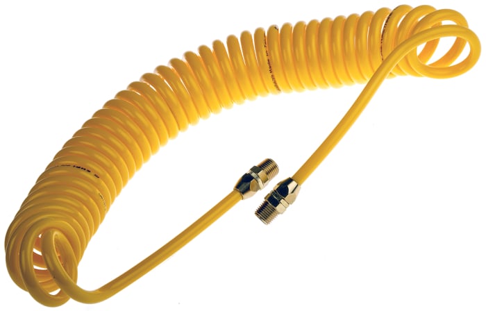 Manguera en espiral RS PRO serie USB de poliuretano Amarillo, conexión R 1/4, longitud máx. 4m