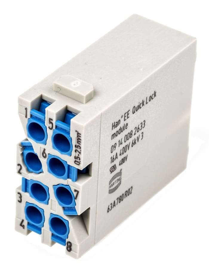 Napájecí konektor pro vysoké zatížení, řada: Han-Modular, Samec, počet kontaktů: 8, 16A, 400 V