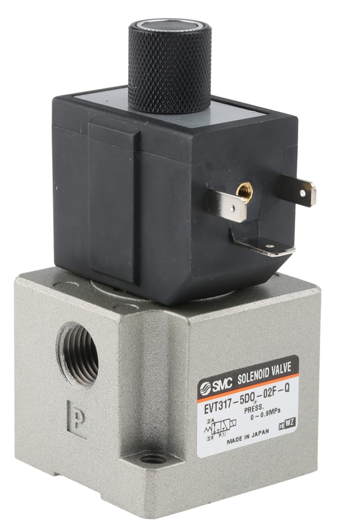 SMC 3/2 Pneumatic Solenoid Valve - Spring/Solenoid G 1/4 VT317 Series 24V dc