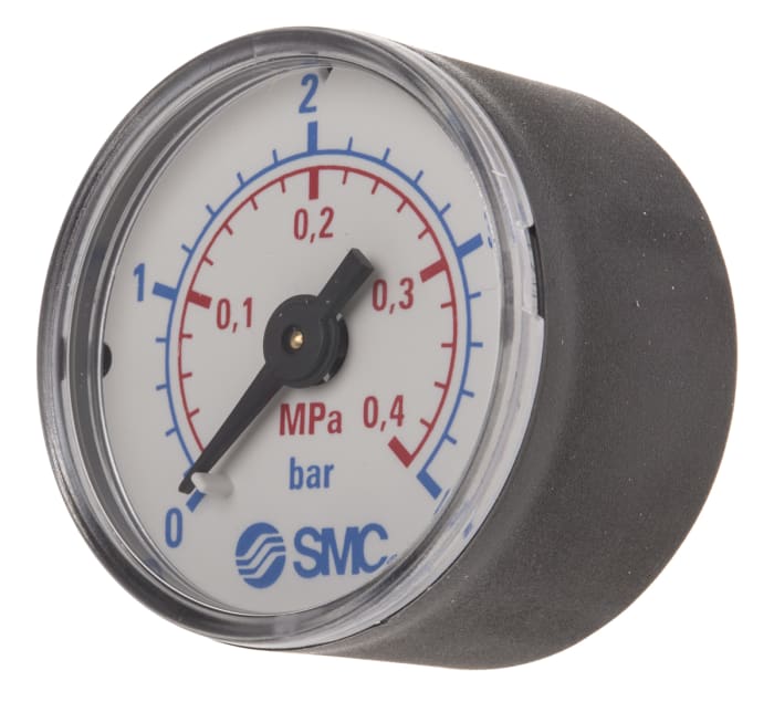 SMC G 1/8 Analogue Pressure Gauge 0.4MPa Back Entry 40mm Outside Diameter