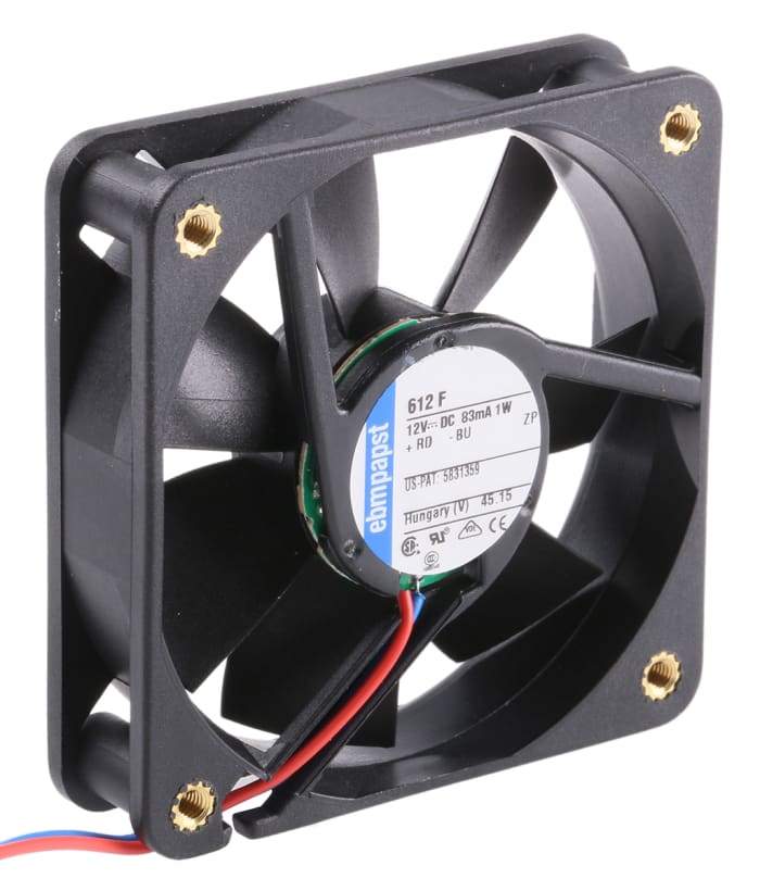 ebm-papst 600 F Series Axial Fan, 12 V dc, DC Operation, 29m³/h, 1W, 60 x 60 x 15mm
