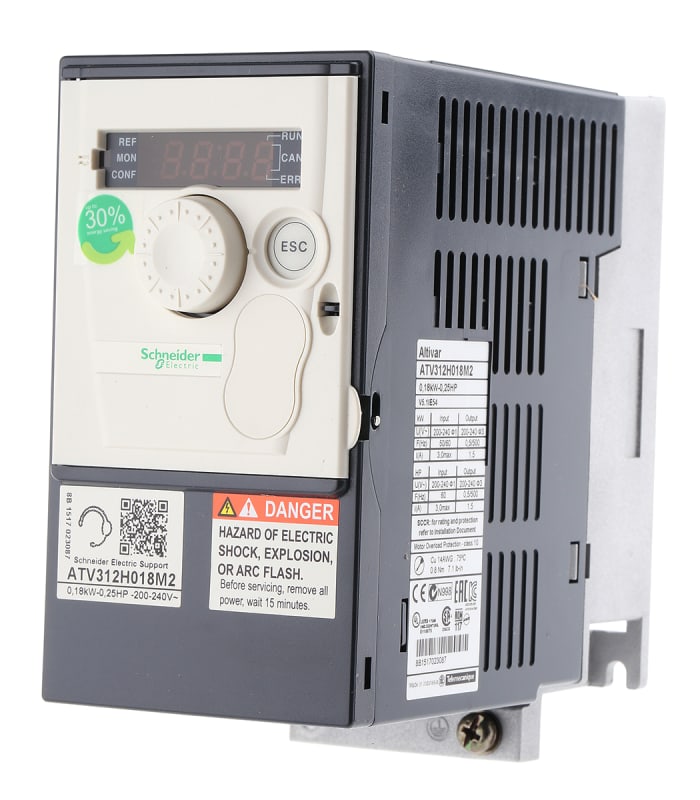 Schneider Electric Inverter Drive, 0.18 kW, 1 Phase, 230 V, 3 A, ALTIVAR 312 Series