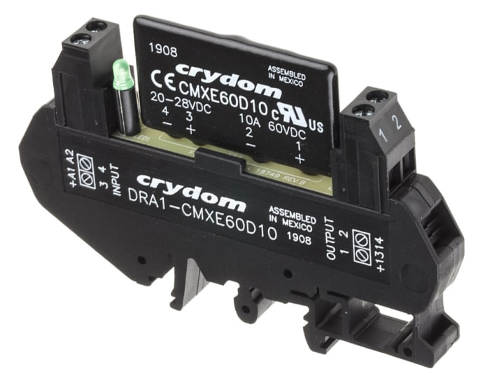Sensata Crydom DRA1 CMX Series Solid State Interface Relay, 28 V dc Control, 8 A Load, DIN Rail Mount