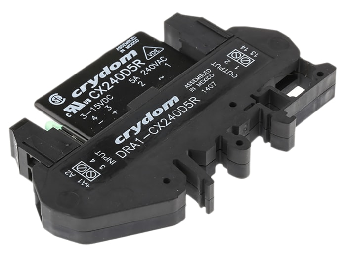 Sensata Crydom DRA1-CX Series Solid State Interface Relay, 15 V dc Control, 5 A rms Load, DIN Rail Mount