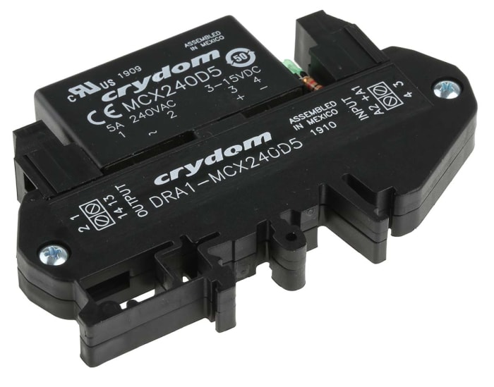 Sensata Crydom DRA1-MCX Series Solid State Interface Relay, 15 V dc Control, 5 A rms Load, DIN Rail Mount