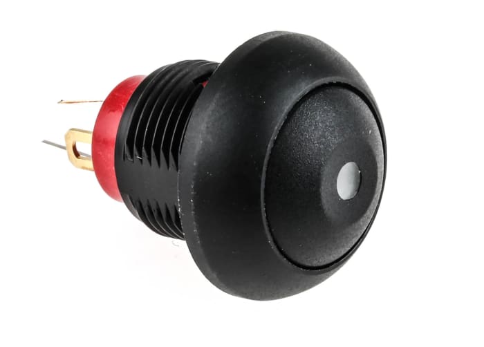KNITTER-SWITCH Illuminated Miniature Push Button Switch, Momentary, Panel Mount, 12.9mm Cutout, SPST, Red LED, IP67