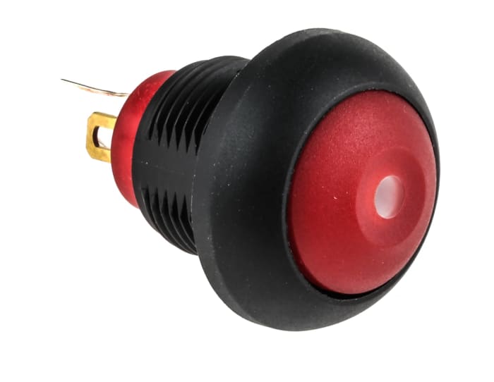 KNITTER-SWITCH Illuminated Miniature Push Button Switch, Momentary, Panel Mount, 12.9mm Cutout, SPST, Red LED, IP67