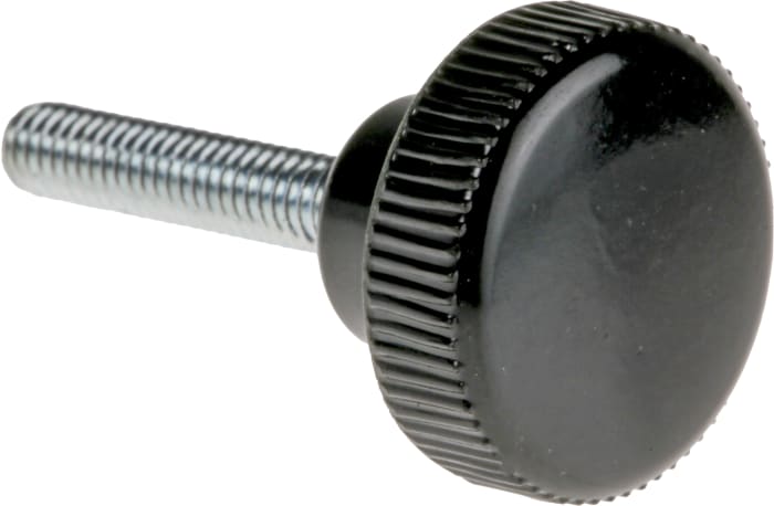 RS PRO Black Knurled Clamping Knob, M4, Threaded Stud