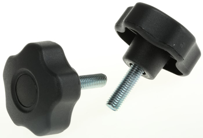 RS PRO Black Multiple Lobes Clamping Knob, M8, Threaded Stud