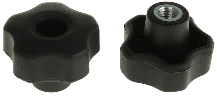 RS PRO Black Polypropylene Multiple Lobes Clamping Knob, M8, Threaded Through Hole