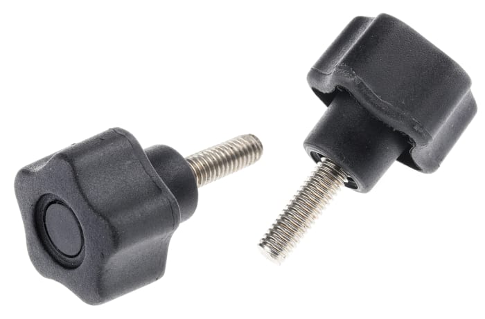 RS PRO Black Polypropylene Multiple Lobes Clamping Knob, M6, Threaded Stud
